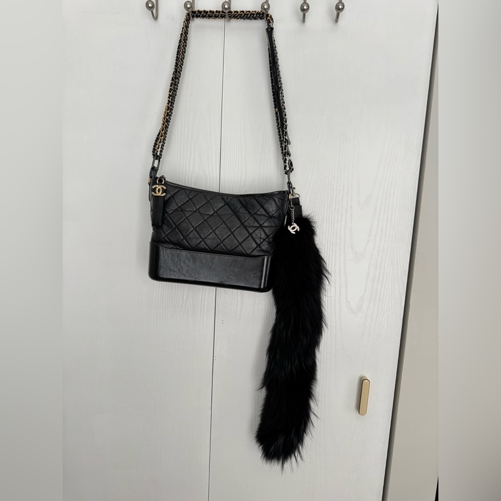 Black fur chain CC pendant bag charm